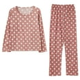 thumbnail image 2 of Polyester Long Sleeve Spandex Pajamas for Women Pink Sleepwear Polka Dot Pajama Set Print Cotton Tops Pants Trouser XXL, 2 of 6
