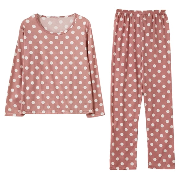 Lounge Sets Pants for Women Women Pajama Set Dot Print Long Sleeve Cotton Tops Pants Trouser Sleepwear Pink Womens Pajama Sets Soft Sleepwear