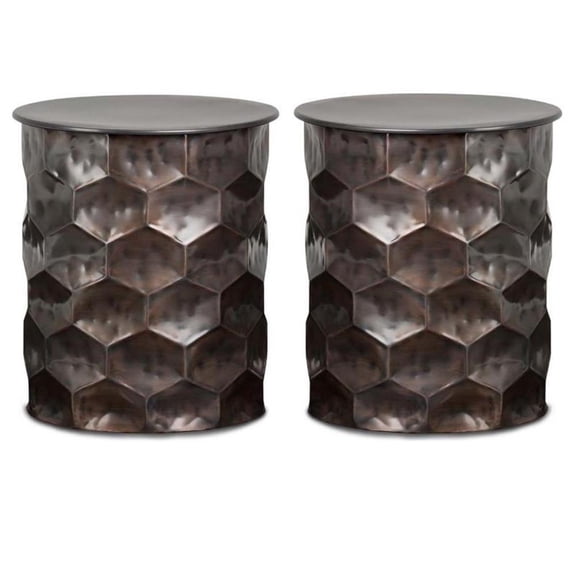Home Square 2-Piece 17" Metal Accent Side Table Set in Antique Bronze
