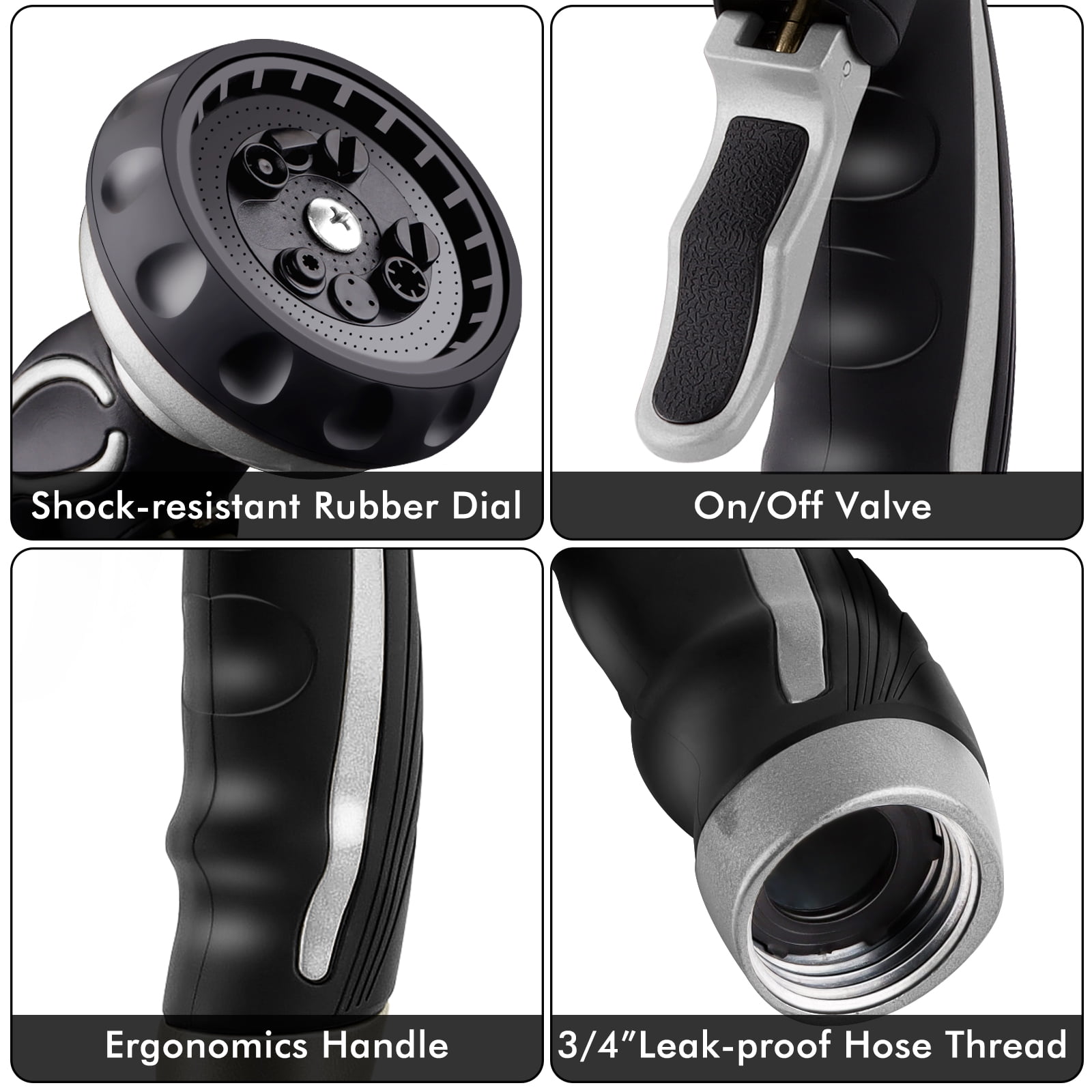 Restmo Durable Ergonomic Hose Nozzle with 9 Spray Patterns, Heavy Duty Metal Water Sprayer for Lawn, Garden, Car & Pet