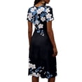 thumbnail image 6 of Women's V Neck Short Sleeve Dress Vintage Floral Print A Line Midi Casual Summer Outfit Flowy Lightweight Party Wear Vacation Going Out Chic Womens Dress Black L, 6 of 6