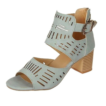 

Clearance VerPetridure Wedge Sandals for Women Hot Rhinestone Hollow Fish Mouth Metal Buckle Back Zipper Thick Heel Sandals