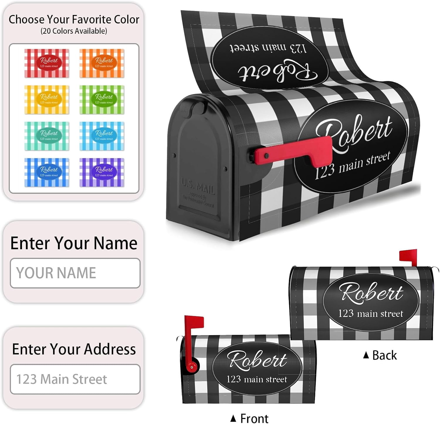 Custom Mailbox Covers Magnetic Add Photo Logo Family Name House Address Text Customized Mailbox Post Cover Double-Sided Printing Waterproof for Festival Holiday Outdoor Decor Garden Yard