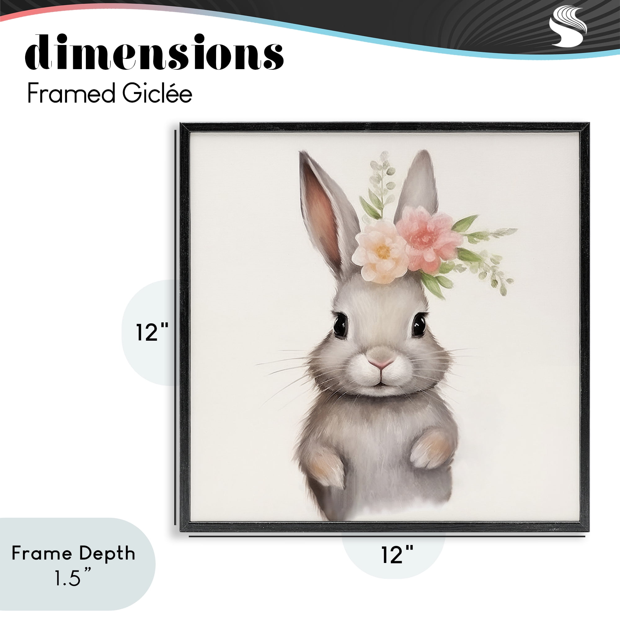Stupell Industries Sweet Floral Crowned Bunny Black Framed Giclee Art, design by Lazar Studio