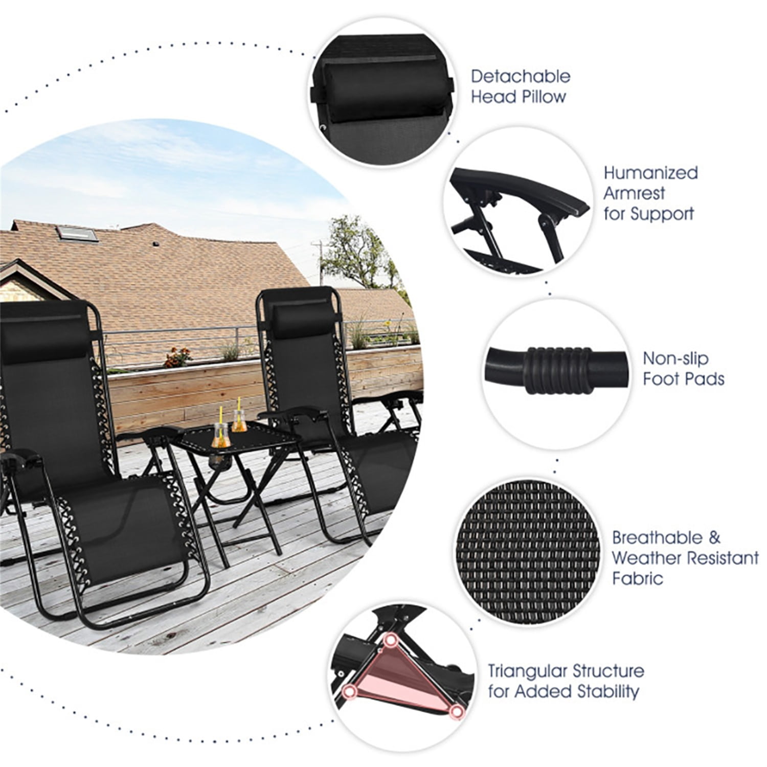 Aimee Lii 3 Pieces Folding Portable Zero Gravity Reclining Lounge Chairs Table Set, Wicker Patio Furniture Aimee Lii 3 Pieces Folding Portable Zero Gravity Reclining Lounge Chairs Table Set, Wicker Patio Furniture