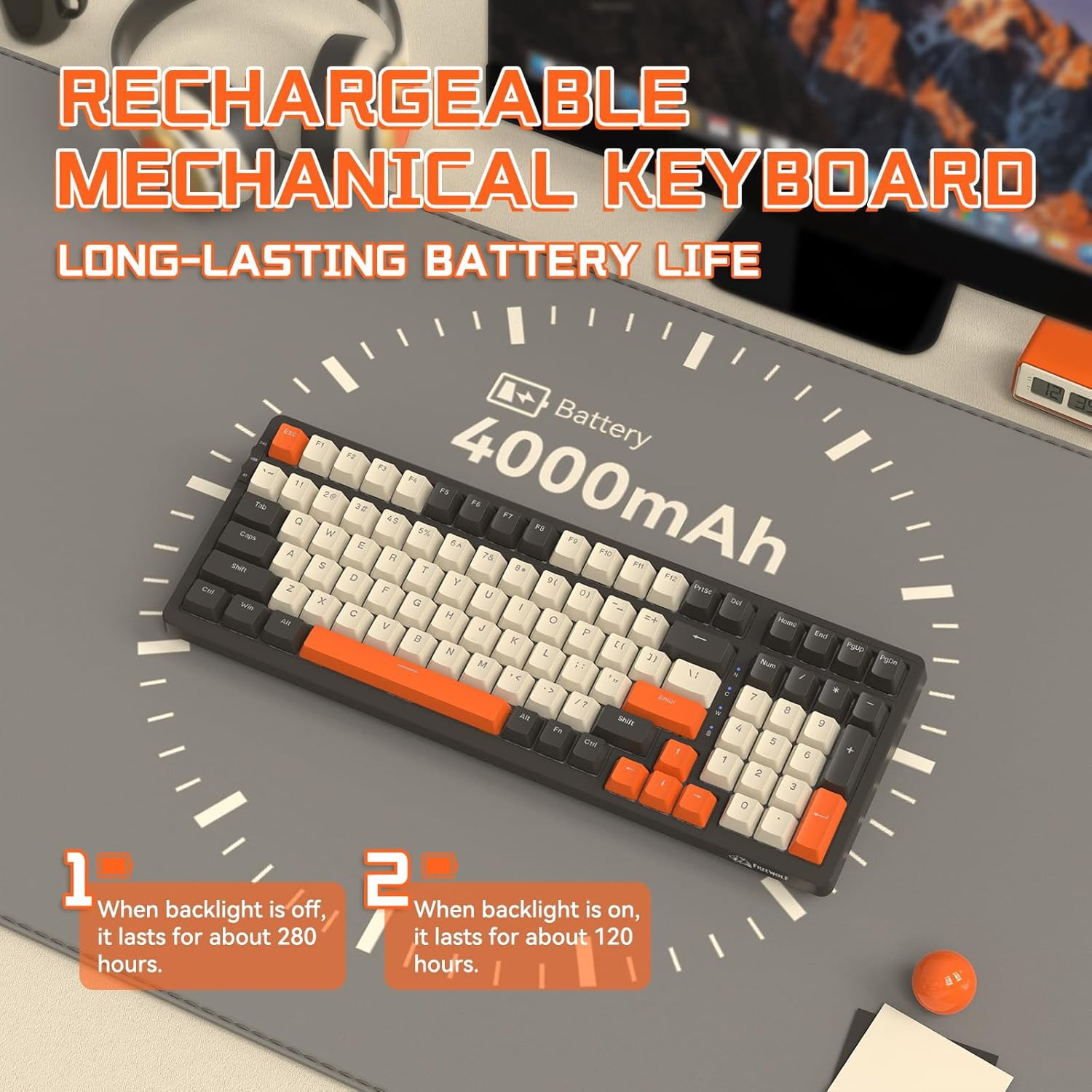 ZIYOULANG K8 3-Mode Wireless Mechanical Keyboard with Coiled Cable, BT5.0/2.4G/Wired, 19 Backlit,100 Keys Hot Swappable Red Switch Gasket RGB with Number Pad for PC Gamers/Mac/Windows/Laptop-Orange