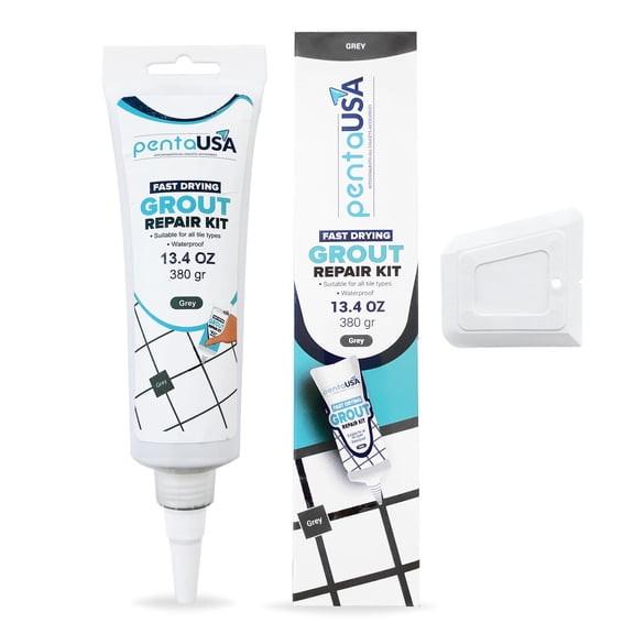 PentaUSA Grey 13.4oz Tile Grout-13.4oz / 380gr. Large Grout Filler Repairs Renews Tube, Fast Drying Grout Repair Kit