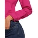 thumbnail image 5 of Chaqueta de mezclilla recortada sin cuello de botón de manga larga para mujer INSPIRE CHIC en rosa intenso, 5 of 6