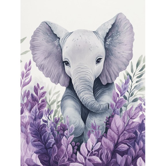 Purple Elephant Floral Canvas Print Wall Art, Perfect for Living Room, Bedroom, Nursery, Bathroom, and Office Decoration.