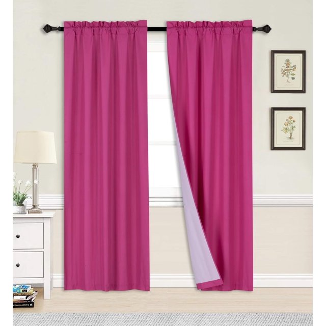 1 Ensemble Rideau de Fenêtre Texture Lisse en Microfibre Doublé Poche pour Tringle Occultant 63 Pouces R64 (Rose Vif)