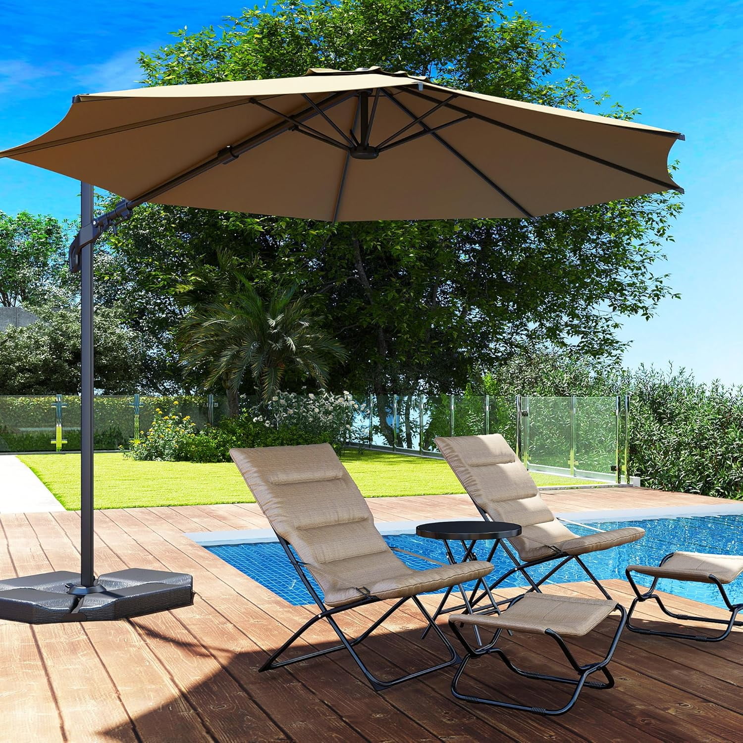 Abba Patio 10ft Outdoor Hanging Offset Cantilever Umbrella w/360°Rotation and Easy Tilt, 8 Ribs, Brown