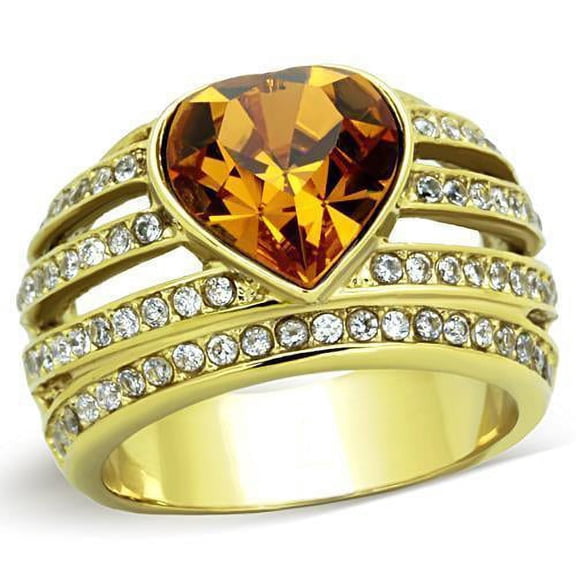 Womens Gold Ring Stainless Steel Anillo Color Oro Para Mujer Ninas Acero Inoxidable with Top Grade Crystal in Topaz Rufus