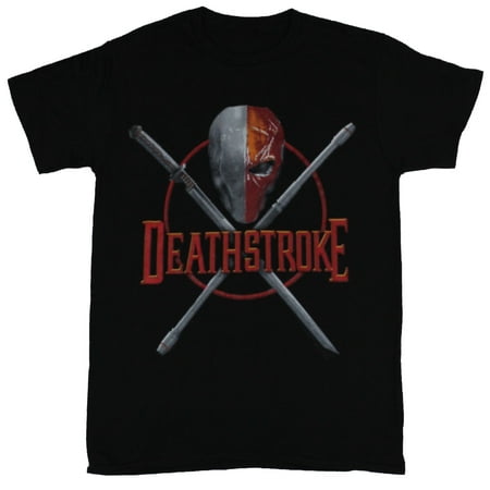 Deathstroke (Dc Comics) Mens T-Shirt -  Crossed Swords Mask and Name Image (Small,