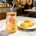 thumbnail image 6 of FastXmas 450ml Round Glass Cups with Lids and Straws, Cold Drinking Glass Tumbler with Handle, Transparent Glass Cup for Water,Juice,Iced Coffee,Milk,Tea,for Office Home, 6 of 6