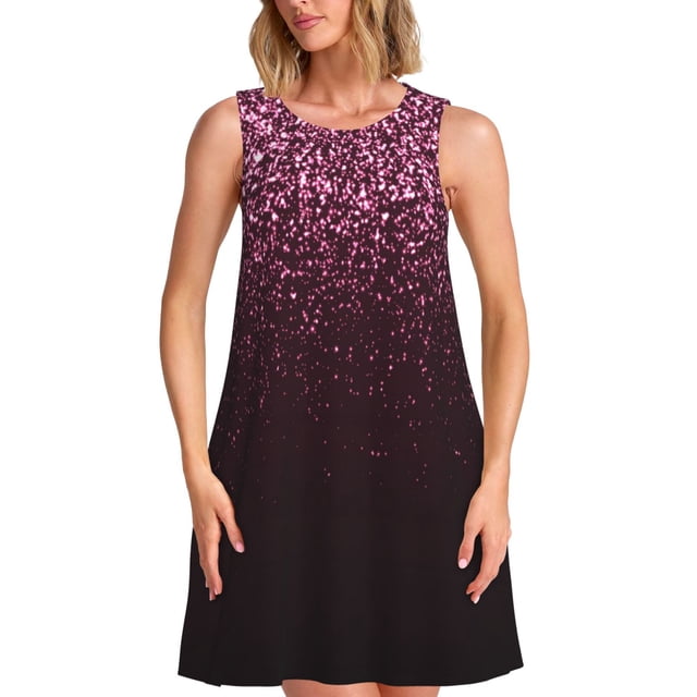 Balery Pink Glitter Sparkles A Vestidos de verano para mujer con estampado: vestido holgado sin mangas, vestido playero informal y cómodo para días calurosos.