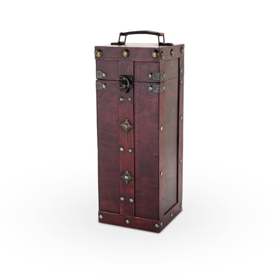 Twine Treasure Chest Wine Box, 1 Bottle Wooden Handle, Wine Gift Box