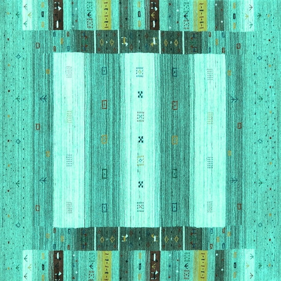 Ahgly Company Machine Washable Indoor Square Abstract Turquoise Blue Contemporary Area Rugs, 7' Square