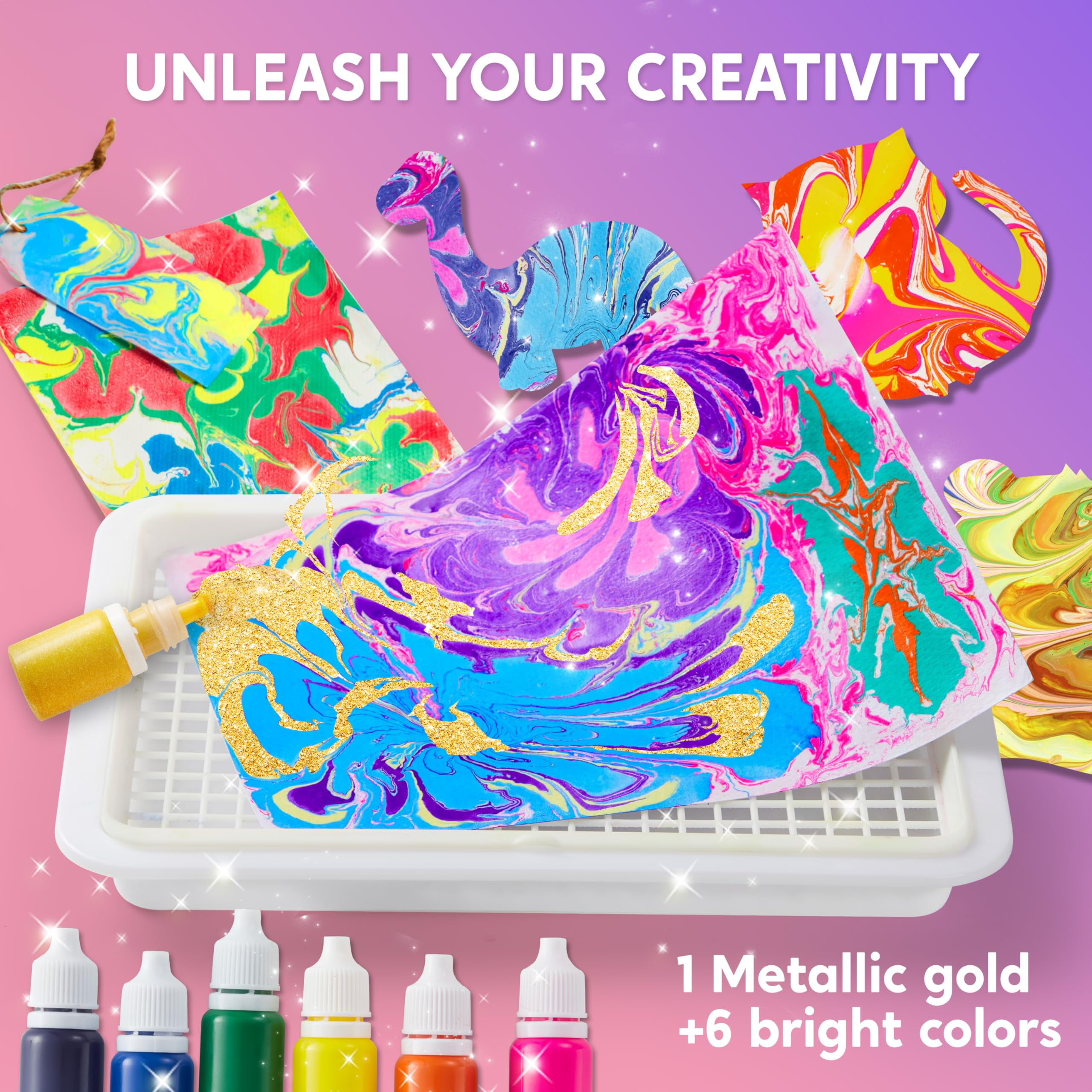 (3 pack) Joyfy Marbling Painting Art & Craft Kit for Kids with 7 Paint Colors, Water Paint  Set Paper Craft Christmas Birthday Gift for Girls Boys 6 to 12