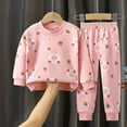 thumbnail image 2 of WEIYLL Pyjamas pour Filles Été Imprimé Manches Longues Col Rond sous-Vêtements Pur Chaud Taille Élastique Pantalon Ensemble de Nuit 2 Pcs, 2 of 3