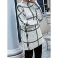 thumbnail image 6 of Checkered Knit Sweater for Women Fall Winter Casual Mock Neck Pullover Striped Sweaters Color Block Tops White S, 6 of 9
