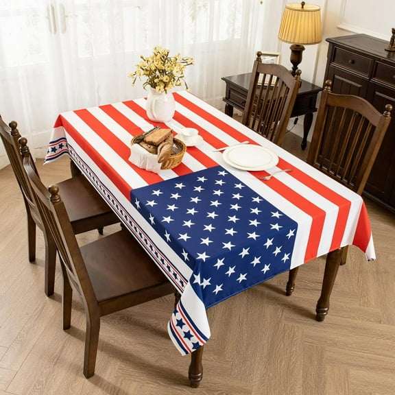 4th of July American Flag Stars and Stripes Tablecloth,Waterproof Reusable Rectangle Table Cover Decorations for Independence Day,Memorial,Veterans Day,Labor Day(54 X 78 Inch)