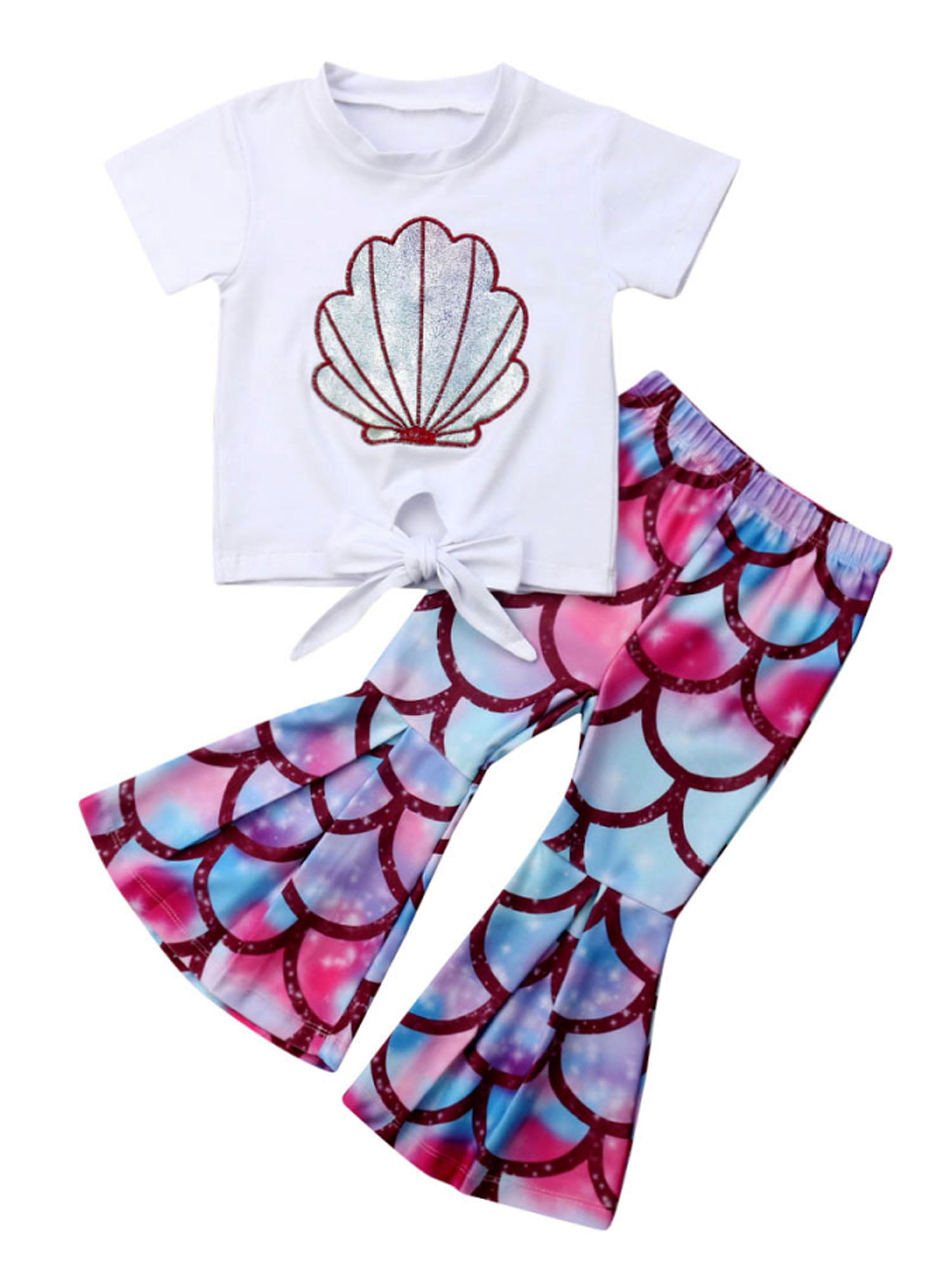 2Pcs Kid Girl Mermaid T Shirt Top Long Dress Skirt Outfits Set Cosplay Custom US 