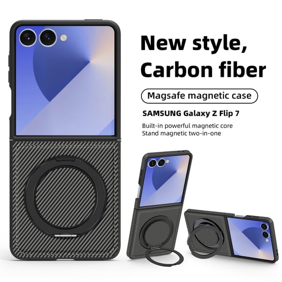 ELEHOLD Case for Samsung Galaxy Z Flip 7, Shockproof Magnetic Phone Case with 360° Ring Kickstand,Gray