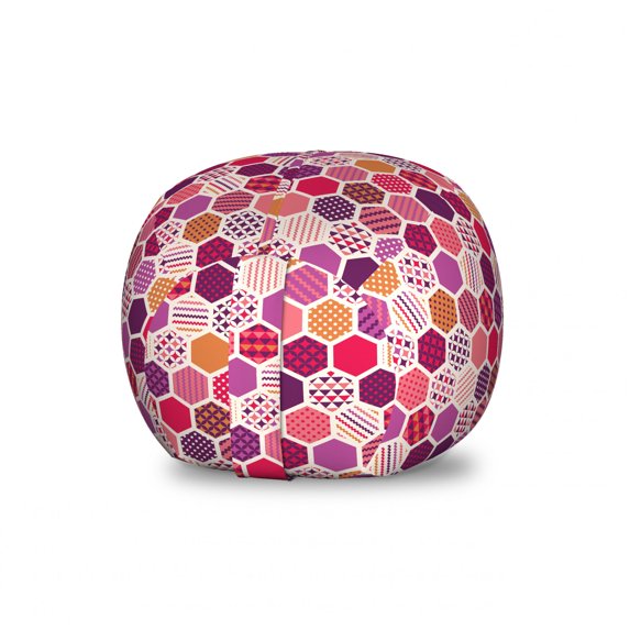Geometric Storage Toy Bag Chair, Honeycomb Style Hexagons Various Abstract Pattern, Stuffed Animal Organizer Washable Bag, Large Size, Plum Multicolor, by Ambesonne