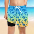 thumbnail image 2 of LIIPEE Boys Girls Swimwear Cartoon Coconut Tree Printed Stretch Elastic Waist Drawstring Swim Trunks Shorts With Liner Big Boys Leisure Weekend Beachwear,Yellow,8-9 Years, 2 of 5