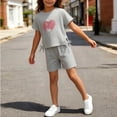 thumbnail image 5 of Zpanxa Girls Short Sets Girls Two Piece Outfit Short Sleeve Heart Print Drawstring T Shirt and Short Pant Set Kids Casual Summer Clothes Toddler Little Girls Gray 3 Years, 5 of 6