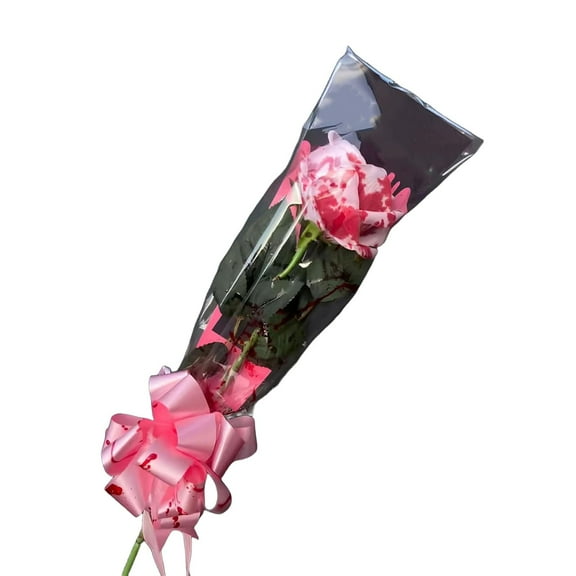 Halloween Horror Rose Bouquet – Gothic Artificial Roses in Black, Red, or Pink with Blood Splatter Wrap – Creepy Halloween Decor & Gift for Parties, Pranks, Altars