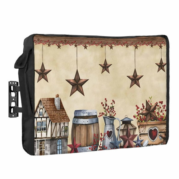 Outdoor TV Cover 80 to 85 Inches, Farmhouse Country Star Barn Barrel Plant Vintage Brown Waterproof and Weatherproof TV Cover with Remote Control Pocket, Flat Screen TV Cover Protector for Outside TV