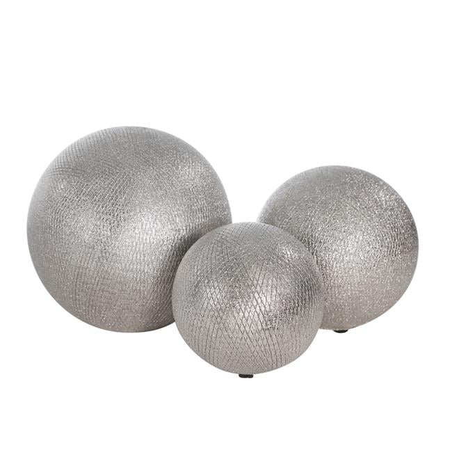 Decorative Ceramic Orbs with Textured Design, Silver, Set of Three