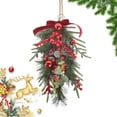 thumbnail image 2 of 19'' Christmas Teardrop Swag, Artificial Norfolk Pine Pinecone Wreath with Red Berries & Acorns for Front Door Decoration, A, Wreath, 2 of 9