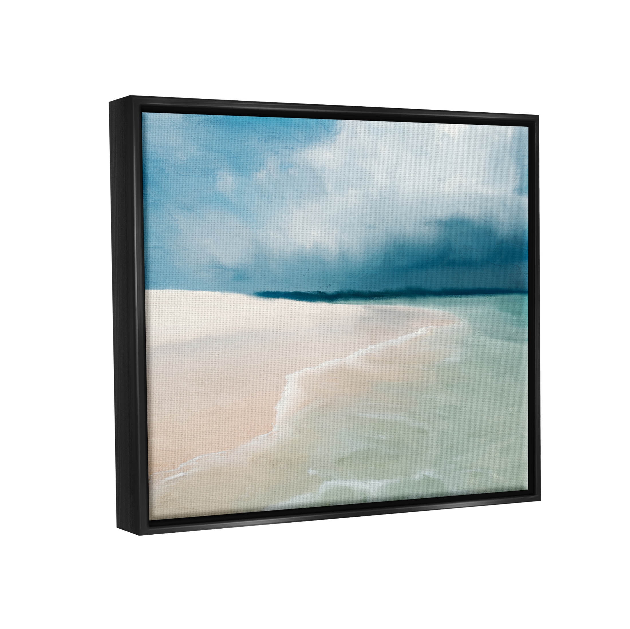 Stupell Industries Tranquil Clear Summer Beach Waves Painting Jet Black Floating Framed Canvas Print Wall Art, Design by Kim Allen