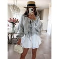 thumbnail image 4 of Women'S Lace-Up Cardigan Sweater Chunky Knit Long Puff Sleeve Fashion Autumn and Winter Jacket Coat Grey L, 4 of 6