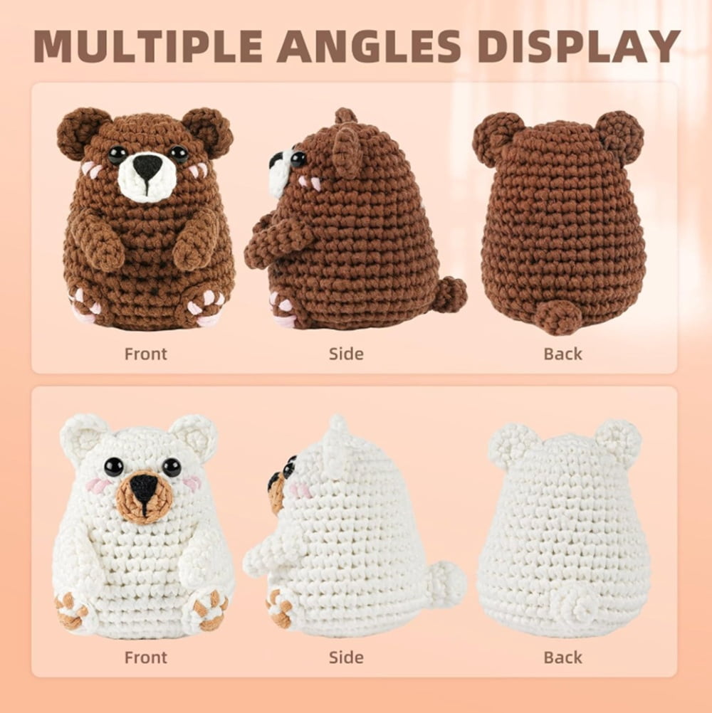 Polar & Brown Bear Crochet Kit for Beginners, 2-Pack Amigurumi Starter Set with Step-by-Step Video Tutorial, TIKA