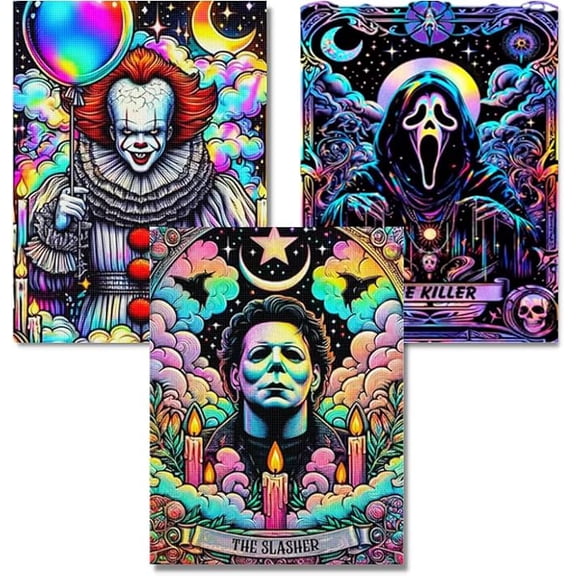 Horror Diamond Art Kits for Adults,Halloween Diamond Art 3-Piece Set,DIY Full Drill Diamond Painting Kit,Home Wall Decor Diamond Painting