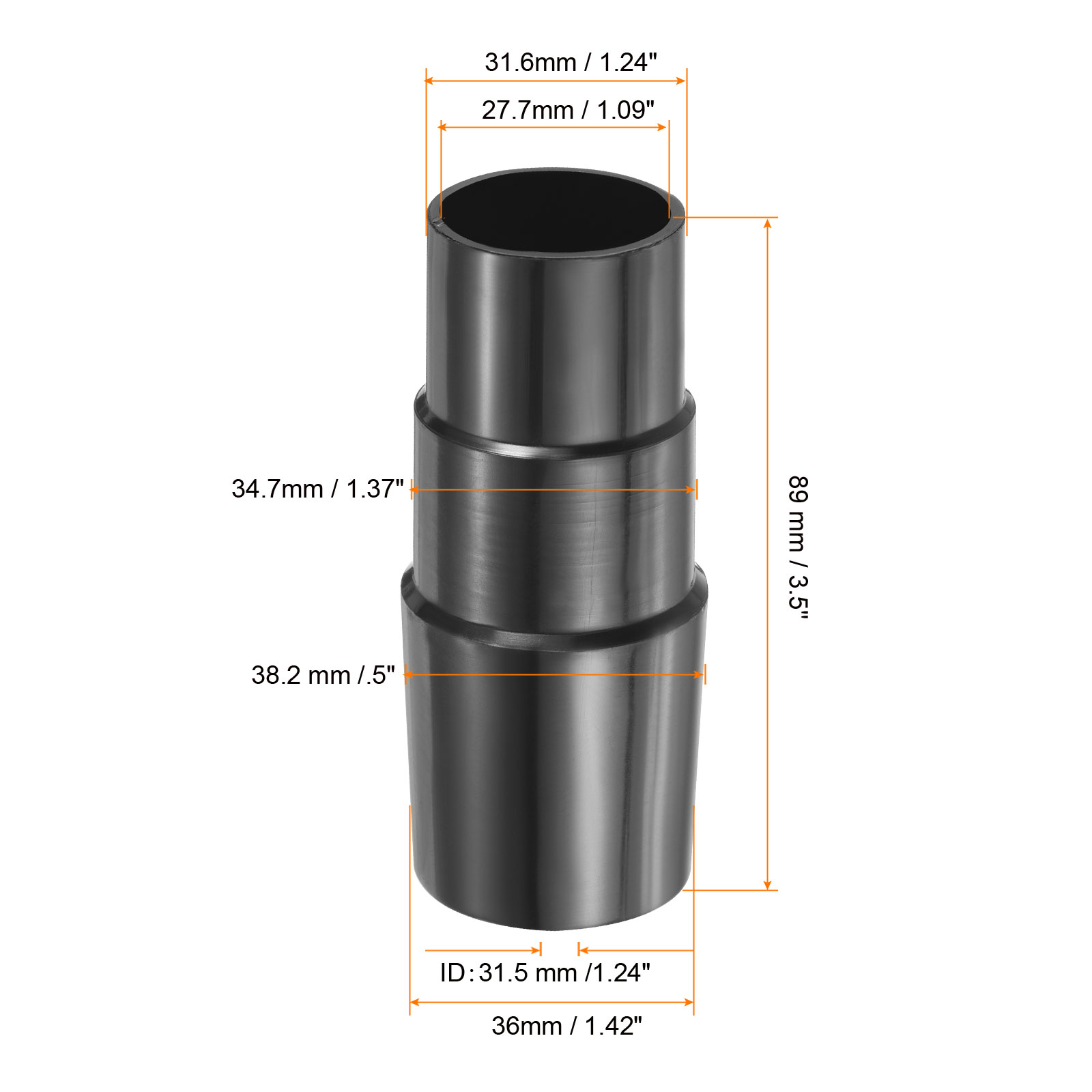 Uxcell Vacuum Hose Adapter Converter | 2Pcs | 32mm 35mm 36mm 38mm OD | Plastic Black