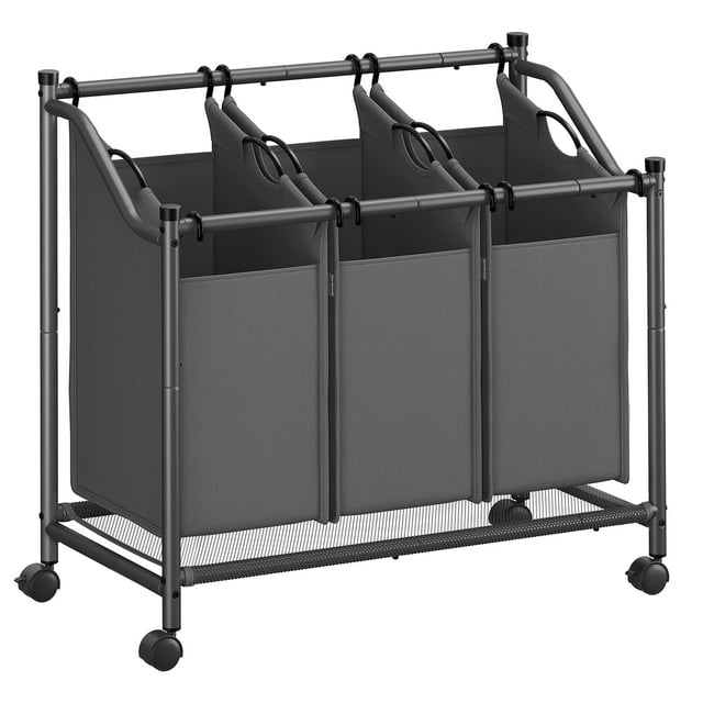 Clasificador de ropa SONGMICS - Cesta enrollable (3 bolsas, 45 L), color gris pizarra