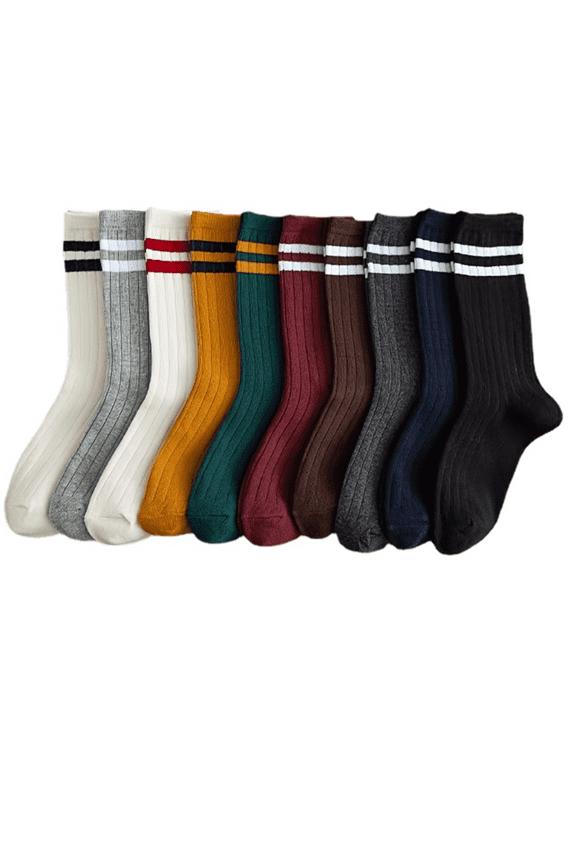 10 Pairs / 20 Pairs Solid Patched Stripes Crew Socks Basic Sports Business Stockings Women's Socks & Hosiery