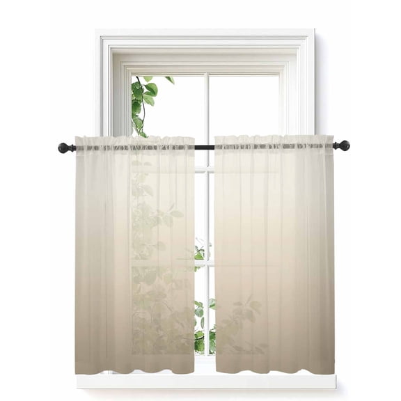 Beige Brown Ombre Curtains 54 Inch Length,Sheer Curtains for Bedroom Living Room Window Modern Abstract Art Gradient Aesthetics Rod Pocket Drapes Kitchen Curtains Small Half Window 42"x54" 2 Panels
