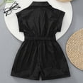 thumbnail image 6 of OSOLU Kids Girls Rompers Sleeveless Solid Color Button Up Lapel One Piece Short Jumpsuit Summer Casual Outfit 2-13Y, 6 of 6
