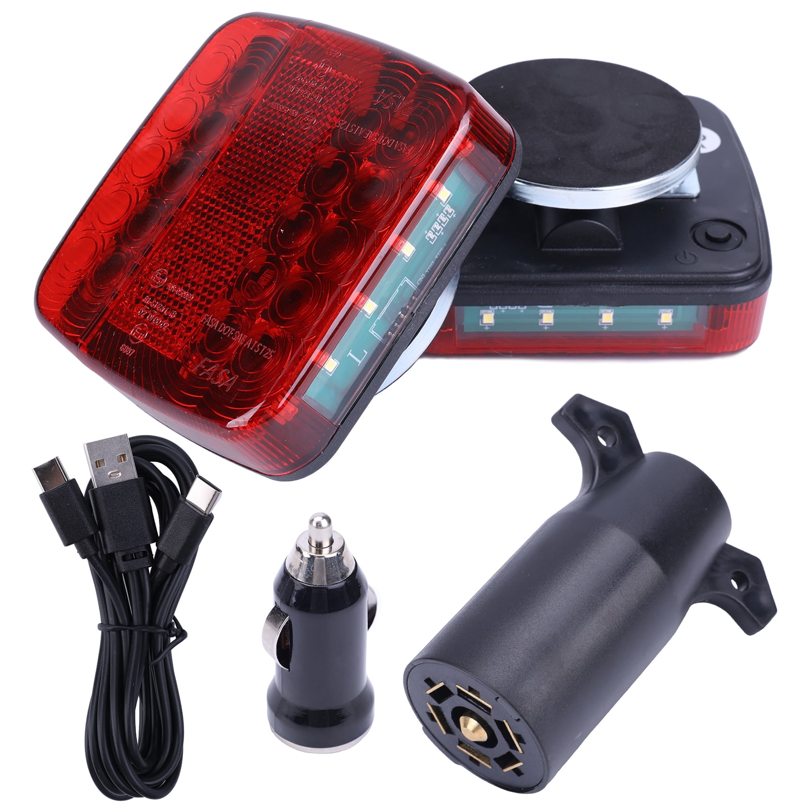 HUOEPU Wireless Trailer Lights with Magnetic Mount 2pcs IP65 Waterproof LED Stop Turn Tail Lights 5 Functions 10-Hour Battery 2.4GHz Signal for Truck RV Boat Trailer