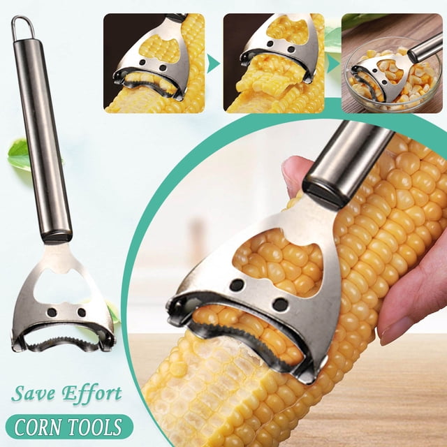 Pelador de maíz de acero inoxidable | Herramienta de cocina ergonómica de grado 304 | Eficiente desgranador de maíz con hoja dentada | Aparato de cocina de 7.5"