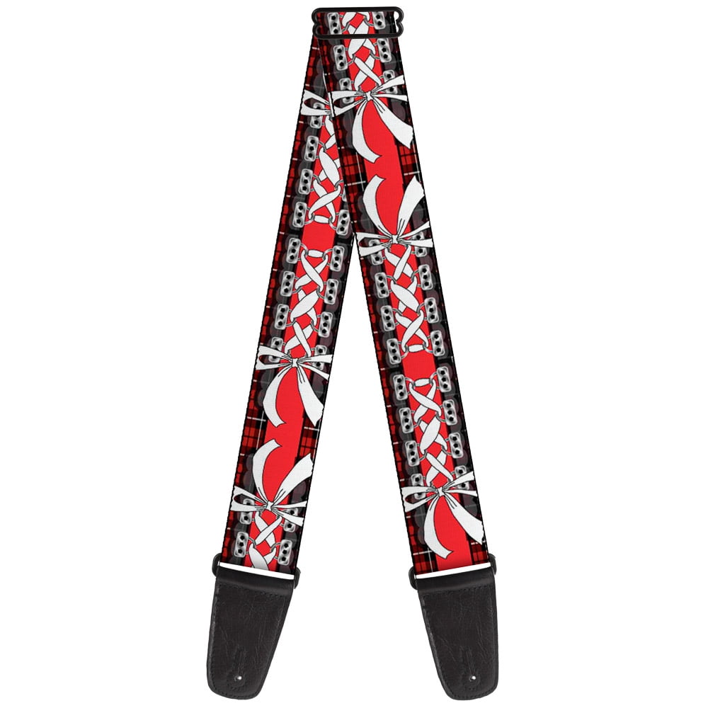 Buckle-Down Guitar Strap, Corset Lace Up Bow Red Plaid Red, 2 Inches Wide