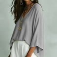 thumbnail image 4 of VBVC Women's V Neck Cotton Linen Blouse , Ladies' Batwing Sleeve Tunic Tops , Summer Lightweight Flowy Shirt For Women, Gray , S-3XL, 4 of 7