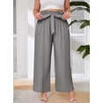 thumbnail image 3 of SHOWMALL Womens Plus Size Pants High Waisted Palazzo Pants Dark Gray 3X Adjustable Belted Wide Leg Pants Long Trousers with Pockets, 3 of 9