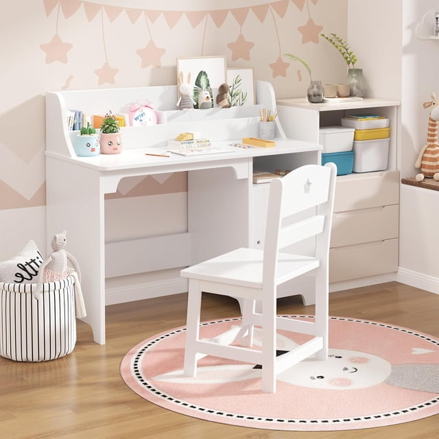 Eastvita Wooden Desk Chair Set with Hutch for Study