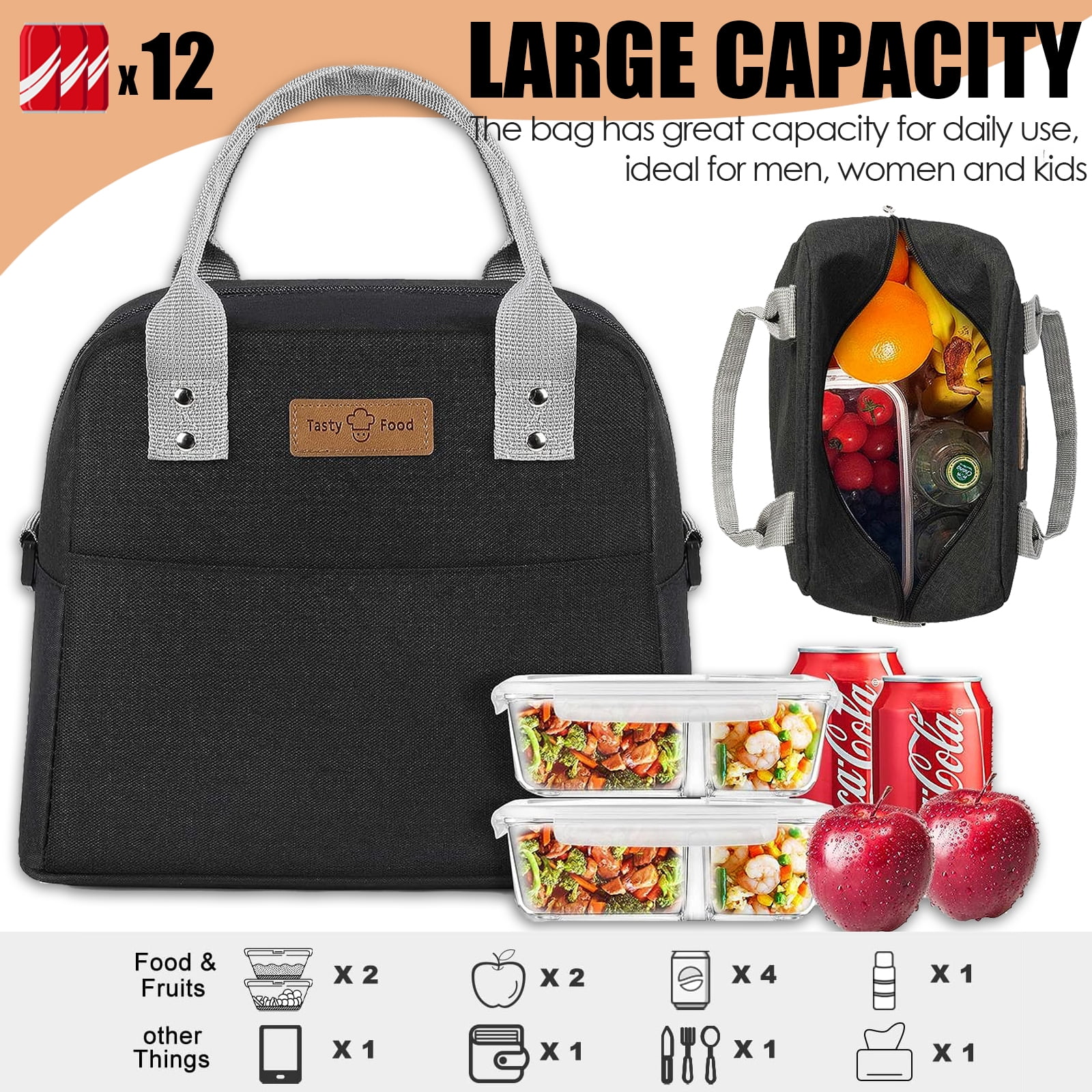 KEWIND Insulated Lunch Bags for Women, Reusable Lunch Box with Adjustable  Shoulder Strap, Large Lunch Tote Snacks Cooler Bag for Men